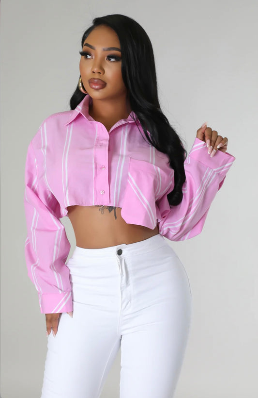 Pink Pinstripe Crop Top